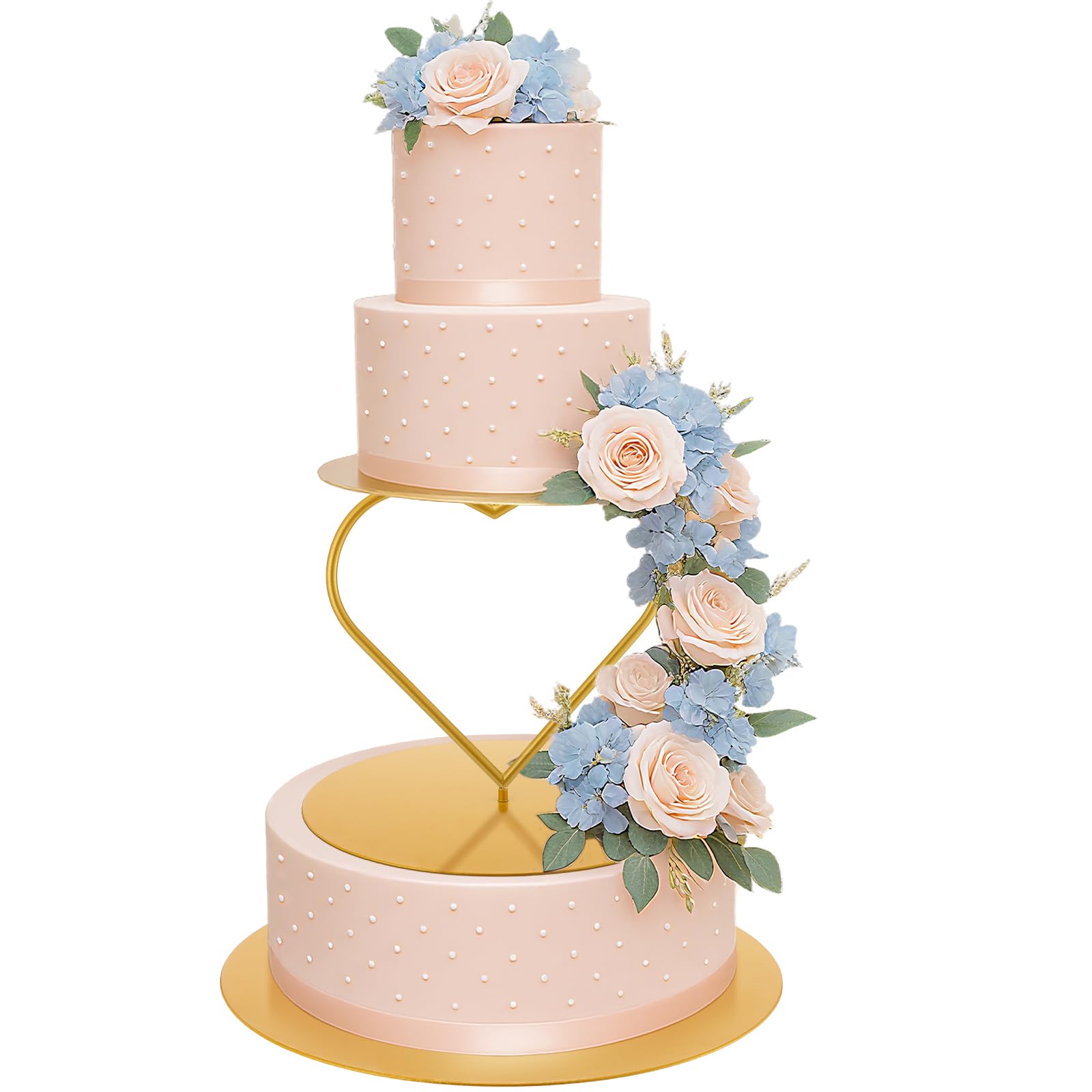 Photo 1 of Wenqik 2 Pcs Gold Metal Floating Cake Stand Spacer 12 Inch Tiered Cake Stand with Heart Riser Floating Separator for Wedding Birthday Anniversary Valentines Dessert Tiered Table Centerpiece Display