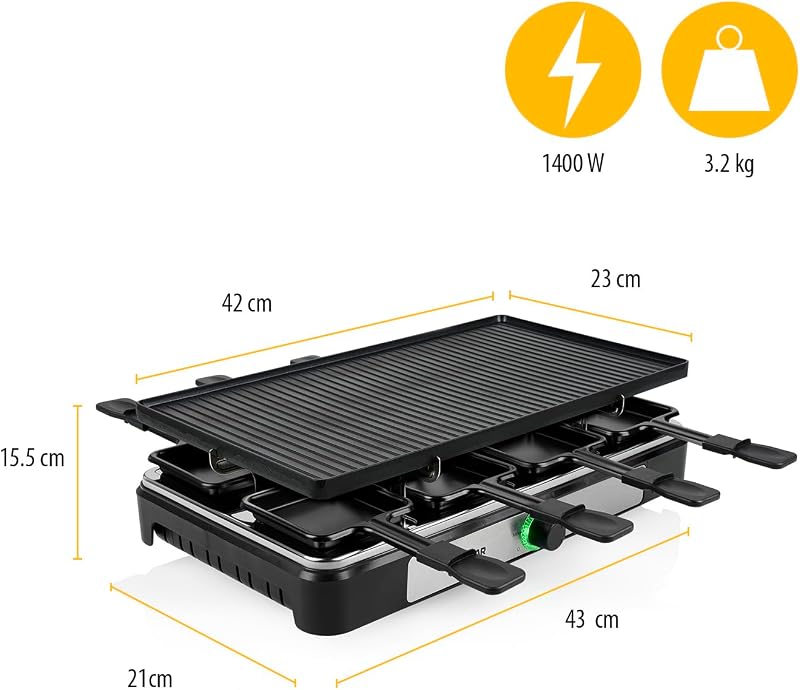 Macchina per raclette Tristar RA-2748-3 in 1 - Raclette/Cooker/Grill/Teppanyaki - Per 8 persone - 1400 W