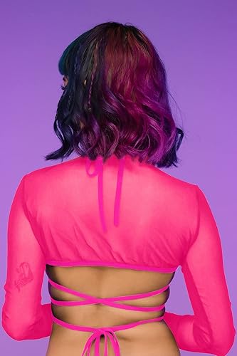 Rave Outfits for Women Music Festival Neon Halter Set Sheer Mesh