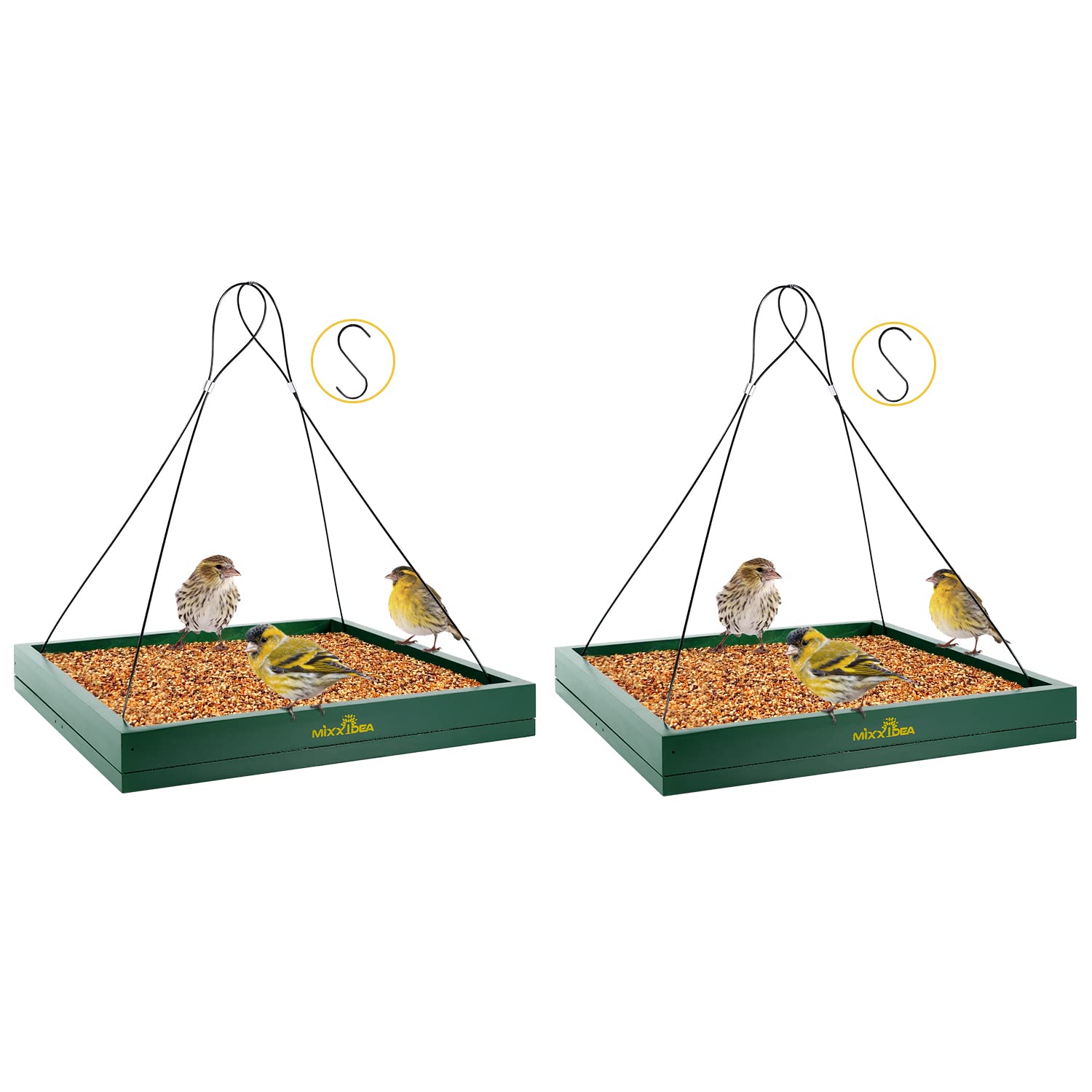 Photo 1 of MIXXIDEA Bird Feeder Hanging Tray, Wooden Platform Hummingbird Feeder Hanging Tray Mesh Seed Platform for Garden Yard Outside Decoration Attracting Wild Birds (Green-2pk)
