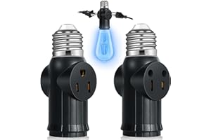 TOBASOVK Light Socket to Plug Adapter (2 Pack), 2&3 Prong Light Bulb Outlet Socket Adapter, Professional Heat-Resistant Materials Light Socket Adapter, Light Bulb Plug Adapter for Expansion Sockets - Black