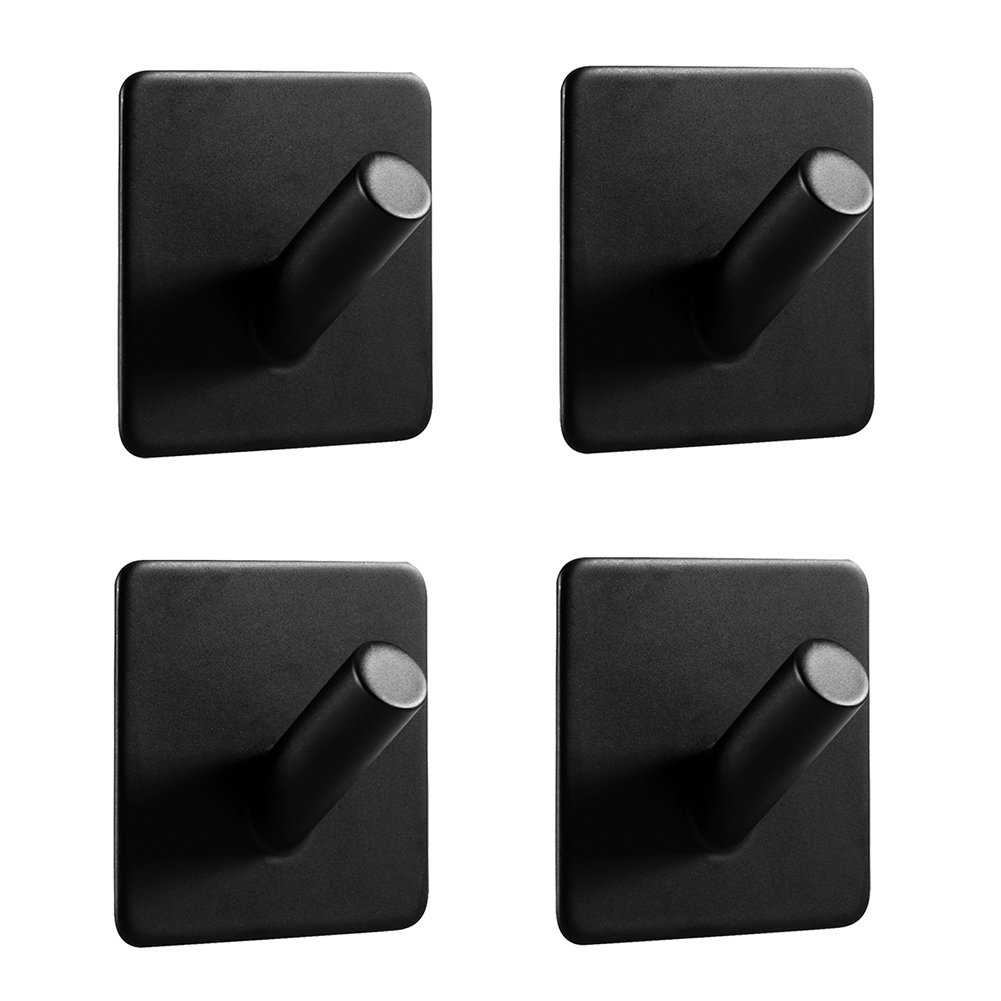 LJLink Wall Hooks Without Drilling - Self Adhesive Modern Hooks for Bathroom, Kitchen, Bedroom, Office - Matte Black Towel Hook, 4 Pack