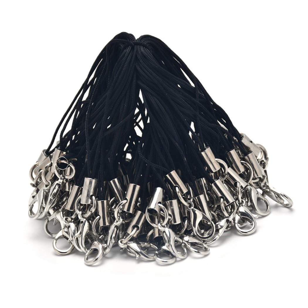 HappyHome ストラップ カニカン フック付き 100本セット ストラップ紐 カニカンストラップ スマホデコレーション DIY 手作りアクセサリー (ブラック) の商品画像