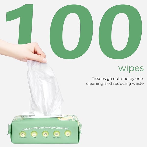 BESTLE DOG WIPES, 100 COUNT PET GROOMING WIPES, CONDITIONING SHINE COAT, CLEANING AND DEODORIZING, PET WIPES FOR DOGS & CATS, FOR SENSITIVE SKIN (JASMINE)