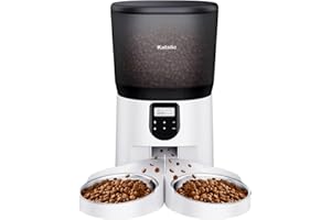 KATALIC Automatic Cat Feeders for Two Cats, 6L/25.4cup Double Automatic Cat Food Dispenser with 2 Stainless Bowls,10s Meal Call and Timer Setting 20 Portions 4 Meals Per Day,Pet Feeder for Cat and Dog