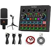 V8MAX Sound Card Podcast Equipment Bundle, M997 XLR Mic with Tripod Stand, Auto-Tune Touchscreen, Adjustable Echo, 11 Sound Effects, LED Level Indicators, for Live Streaming, Podcast, Karaoke