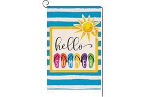 BLKWHT Hello Summer Beach Garden Flag 12x18 Vertical Double Sided Colorful Slippers Holiday Outside Decorations Burlap Yard Flag BW330