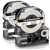 Absonic LC-4WBN Label Tape Compatible for LK-4WBN LC 4WBN9 SS12KW 12mm Label Cartridge for Epson LabelWorks LW-300 LW-400 LW-500 LW-600P LW-K200PX Label Maker, Black on White, 1/2" x 26', 2-Pack
