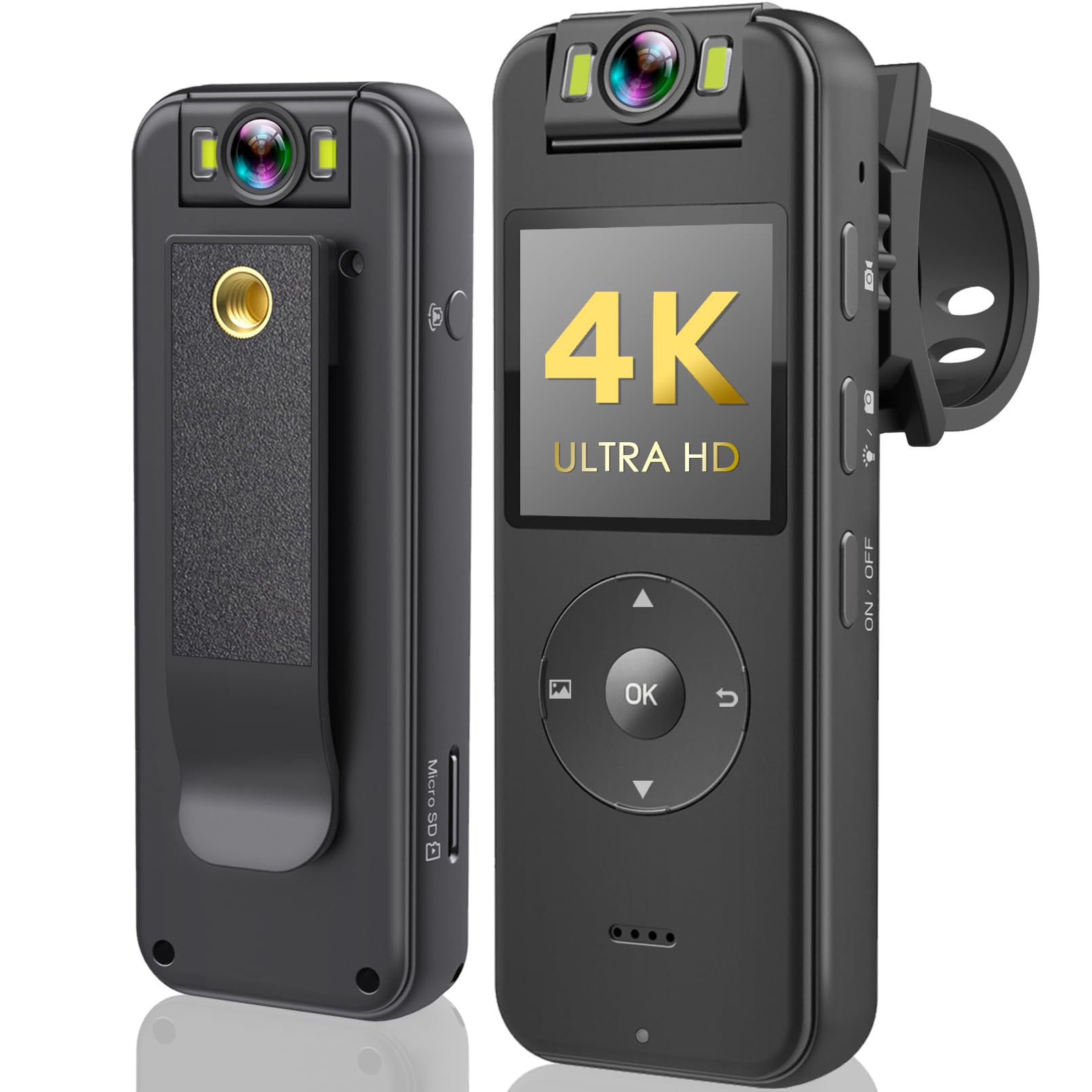 Photo 1 of HONGHOO 128GB Body Camera 4K 30FPS UHD Recording,1.4 in Screen Recorder Night Vision Lighting 6HR Battery Life Wearable Camcorder for Outdoor Riding,Home,Sports,Pet Records,Security,Travel Records