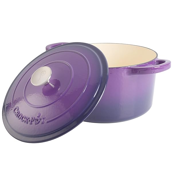 CROCK-POT ARTISAN 7-QUART ROUND ENAMELED CAST IRON DUTCH OVEN – LAVENDER PURPLE, DURABLE HEAVY-DUTY COOKWARE FOR SLOW COOKING, BAKING, ROASTING WITH LID