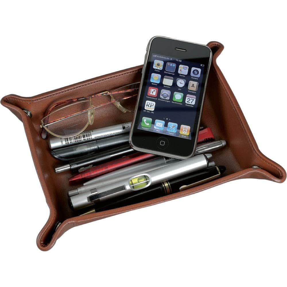 ALASSIO 52005 – Utensil Bowl Made of Leather, Tray in Cognac – Brown, Bowl Approx. 16 x 10 x 4 cm, Storage Tray for Small Parts, Leather Bowl as Pocket Empty for Desk and Console