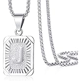 Trendsmax Initial Letter Pendant Necklace Mens Womens Capital Letter White Gold Plated A Z Stainless Steel Box Chain 22inch