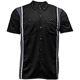 Milwaukee Motorcycle Clothing Co. MDM11608 Men's Classic Black and Grey Button Up Mechanic Shirt w/Reflective Stripe