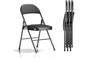 VECELO 4-Pack Folding Chairs Portable Metal with Ultra Soft PU Padded Cushion Seats for Home Office, Matte Black