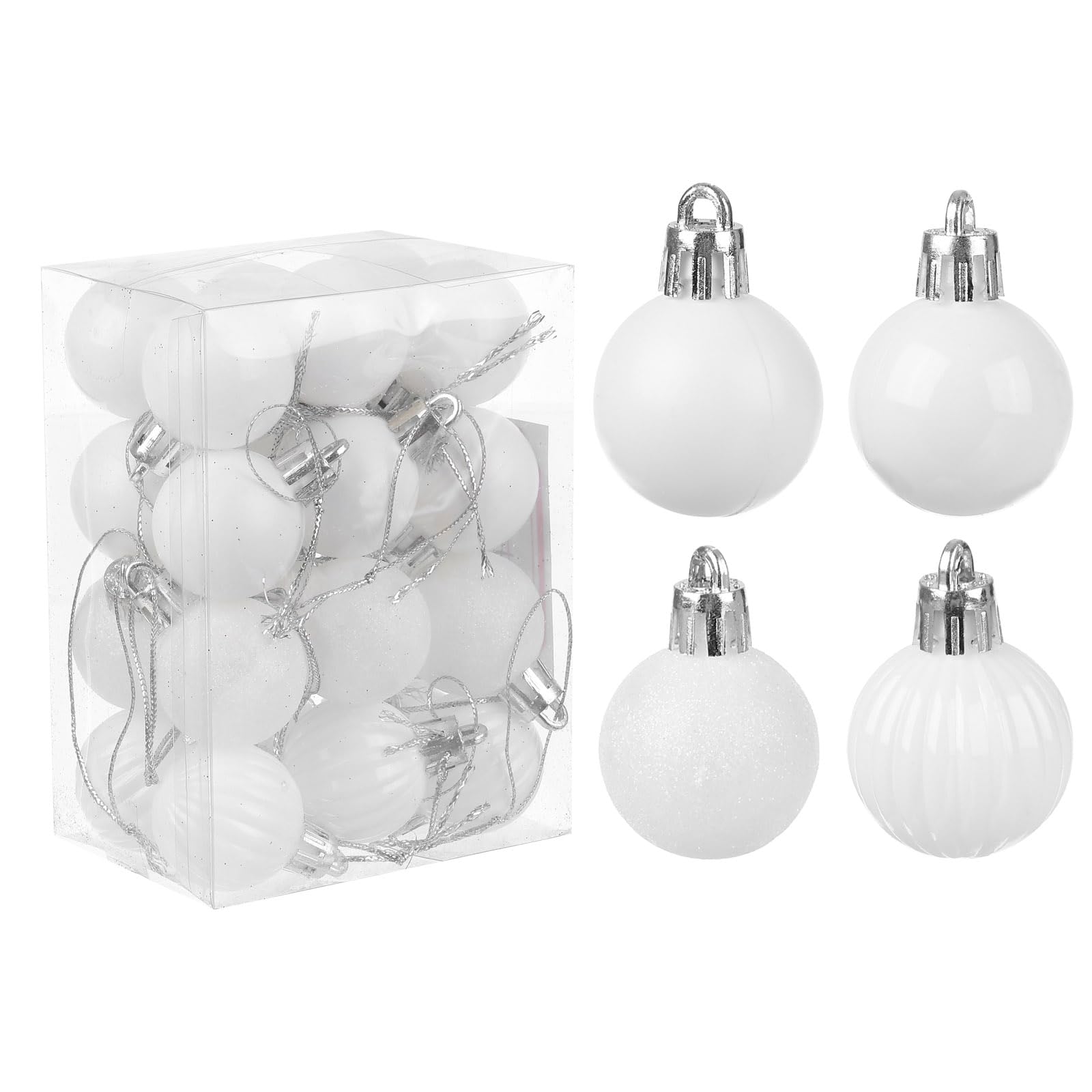 uxcell 24Pcs White 1.18" Christmas Balls Ornaments Shatterproof Ornaments Hanging Baubles for Xmas Trees, Wedding, Party Decorations