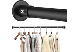 FOTRIC Closet Rods For Hanging Clothes, 17-52 Inch Adjustable Closet Rod, Stainless Steel Heavy Duty Closet Hanging Rod-Black