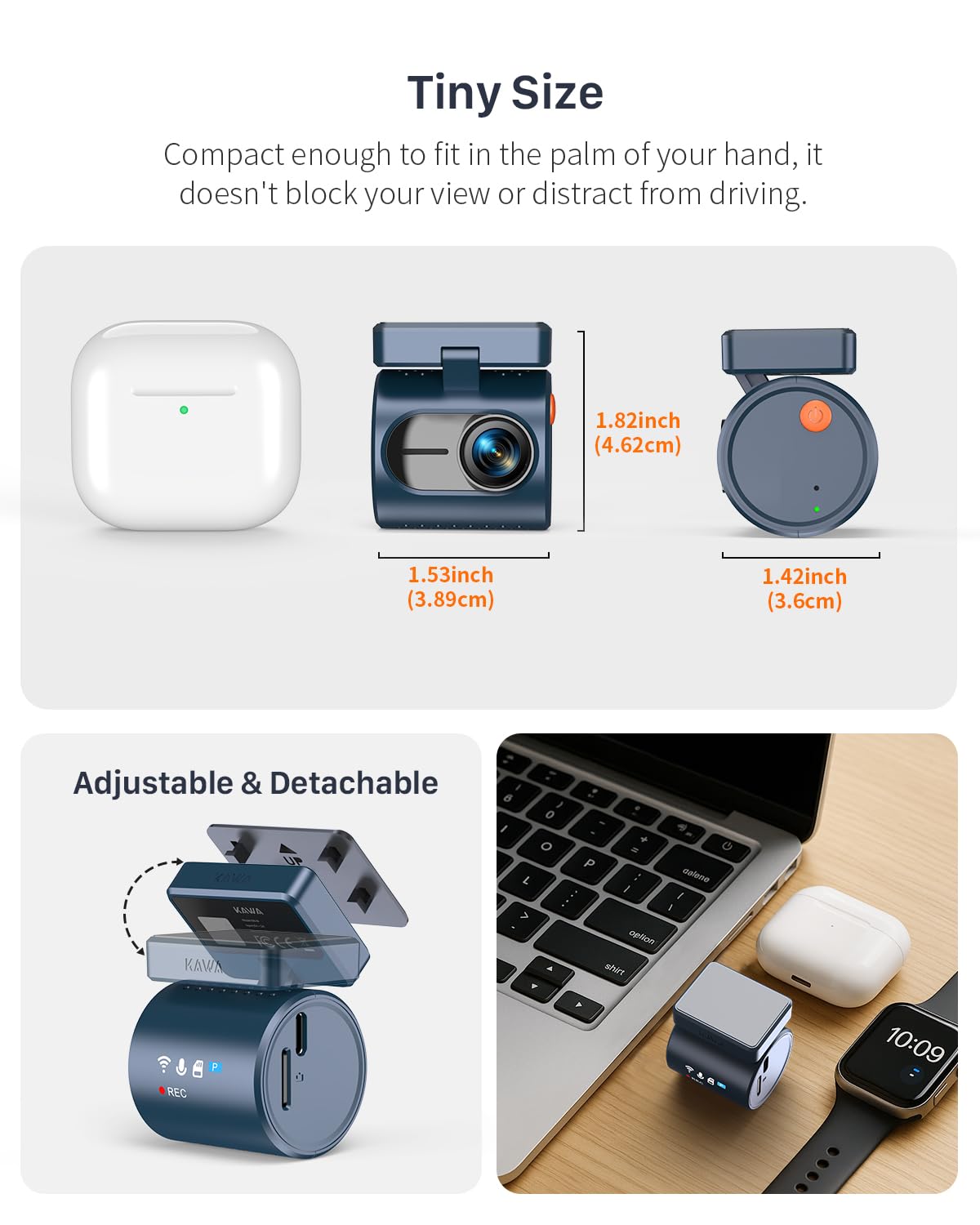 KAWA 2K Dash Cam for Cars with Voice Control - Stealth Display Tiny Dashcam Front Included 32GB Micro SD Card, Super Night Vision, 1296P QHD, G-Sensor, Built in WiFi & App Car Camera