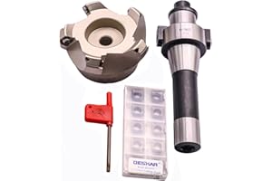 SEFHLI 3.15"/80mm Cutting Diameter 45 Degree 5 Flute Indexable CNC Face End Mill Shell Cutter KM12 80-27-5T, Shank Face End Mill Arbor R8-FMB27 7/16-20 with 10Pcs SEKT1204 Carbide Inserts and T20 Wrench