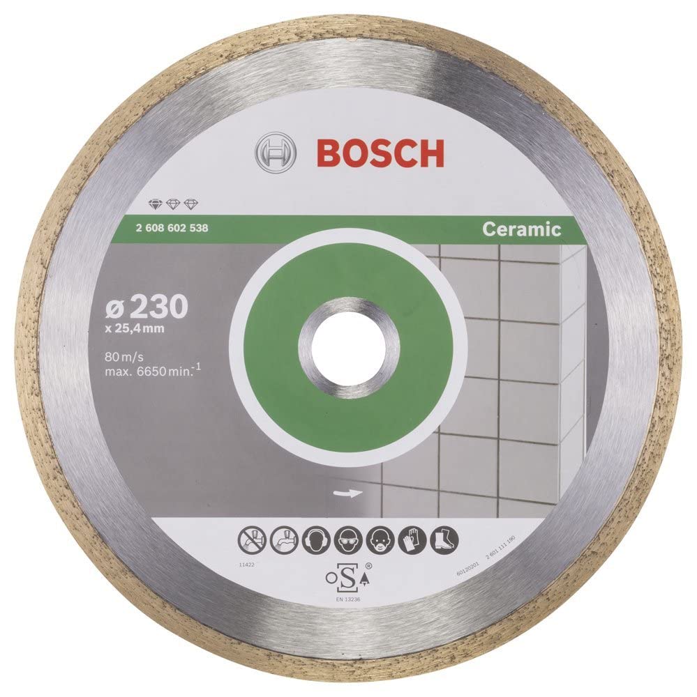 Bosch Professional 1x Diamond Cutting Disc Standard for Ceramic (for Stone, Tile, Ceramic, Ø 230 x 25,40 x 1,6 x 7 mm, Accessories for Tile Cutters)