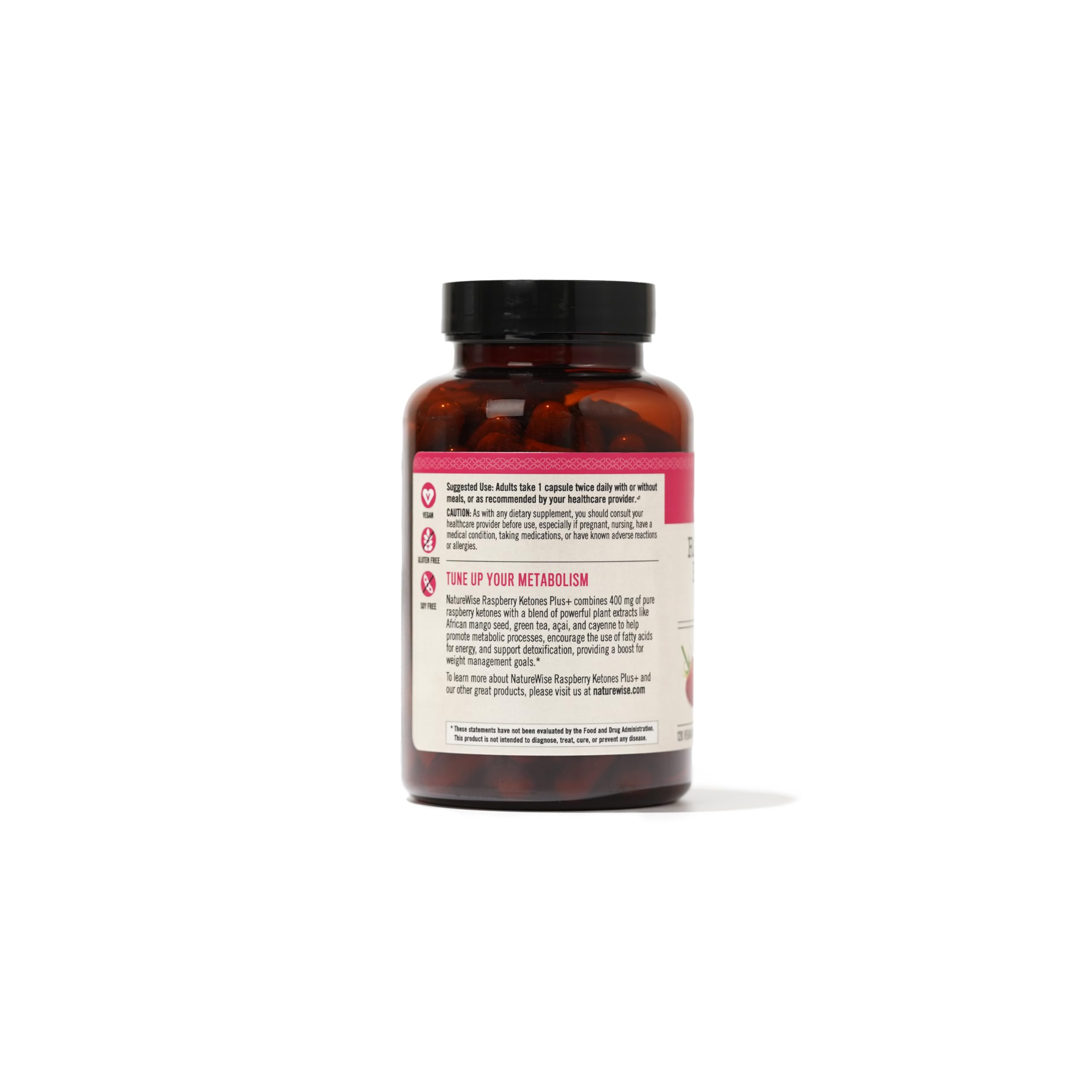 NatureWise Raspberry Ketones Plus - w/ Green Tea Extract, Cayenne Pepper, & Acai Berry - Supports Antioxidant Health, Energy Levels, Weight Goals - Vegan & Gluten-Free - 120 Capsules[120-Day Supply]