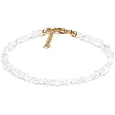 Gempires Natural Herkimer Beaded Gemstone Bracelet April Birthstone Crystal Jewelry Hypoallergenic 8 Inch Gold Plated Lightweight Handmade Women Bracelets