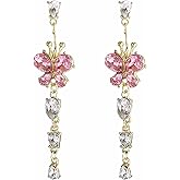 Butterfly Tassel Earrings Pink Butterfly Earrings Rhinestone Butterfly Earrings Long Butterfly Stud Earrings Crystal Butterfly Earrings Butterfly Jewelry Gifts for Women