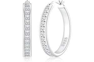 VEEDOFA Large Rhinestone Hoops Earrings for Women, Hypoallergenic Big CZ Hoops with Sterling Silver Post, 14K Gold/925 Sterli