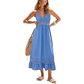 CUPSHE Women's Summer Dresses Boho V Neck Lace Trim Tiered Eyelet Beach Vacation Flowy Maxi Dress