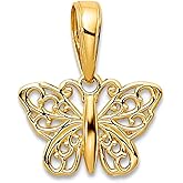 JewelryWeb 14k Yellow Gold Polished Filigree Butterfly Angel Wings Charm 8x12mm Wide Pendant Necklace for Women