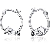 CHENGHONG Animal Earrings 925 Sterling Silver Hedgehog/Cat/Raccoon/Mermaid/Panda Hoop Earrings Hypoallergenic Hoop Huggie Earrings Animal Jewelry Gifts for Women