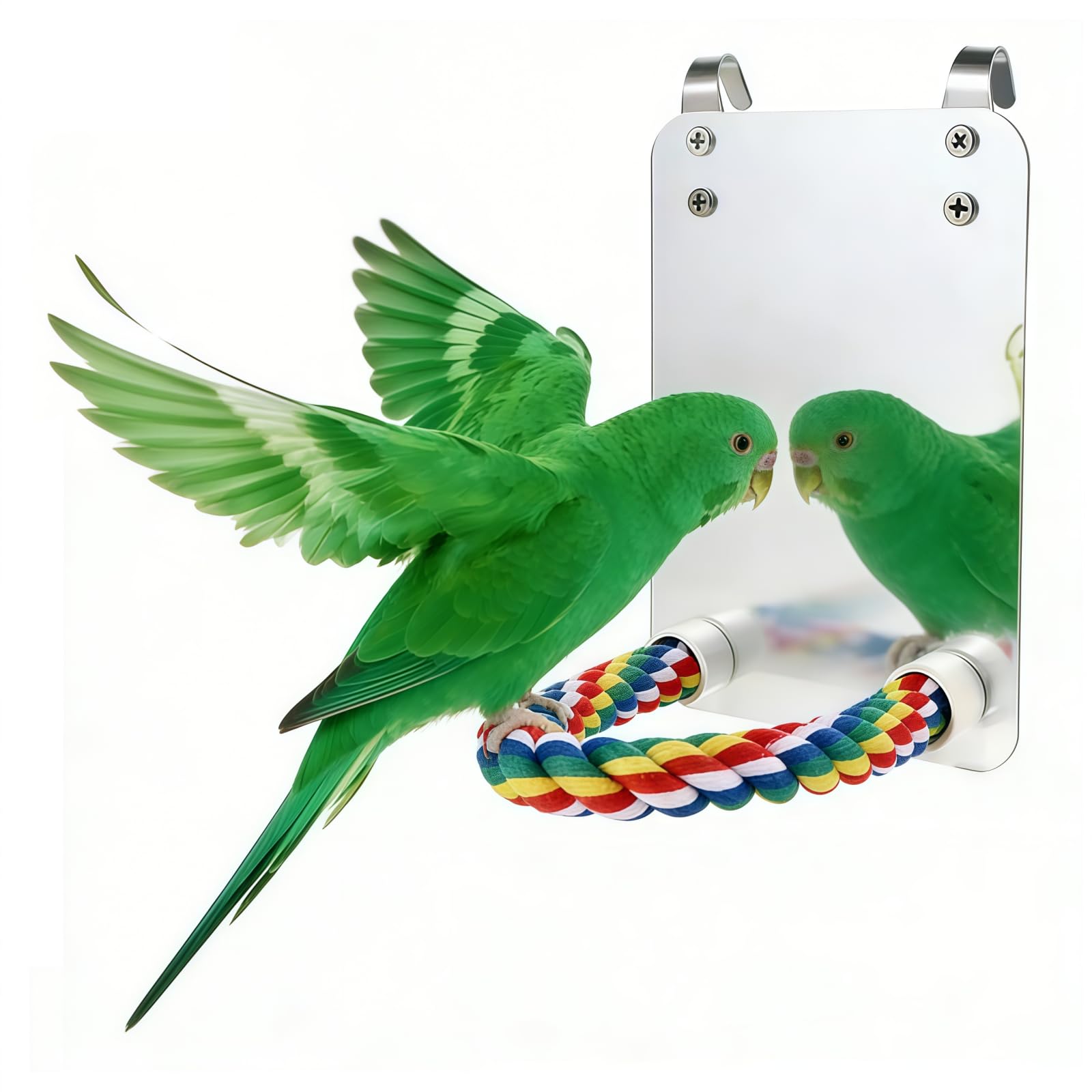 YYwenting Bird Mirror with Rope Perch for Cockatiel, Parrot, Parakeet & Cockatoo