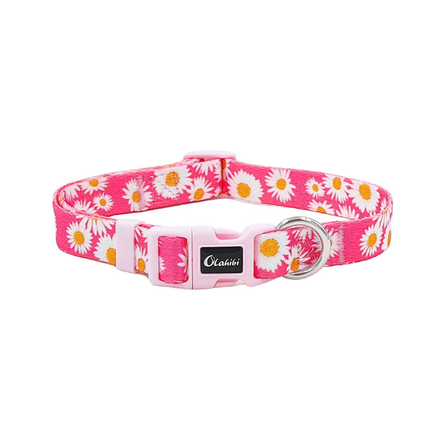 Olahibi Basic Dog Collar, Soft and Durable Polyester Material, Adjustable Length, for Large Dogs.(L, Pink Daisy) — image 1