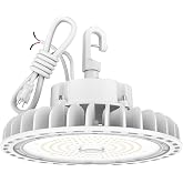 HYPERLITE UFO LED High Bay Lights: 100W 5000K, Low Bay LED Lights UL Listed | 1-10V Dimmable, 14,000LM (140lm/W), 5FT Cable with 110V Plug Hanging Hook Safe Rope, for Warehouse Gym Workshop