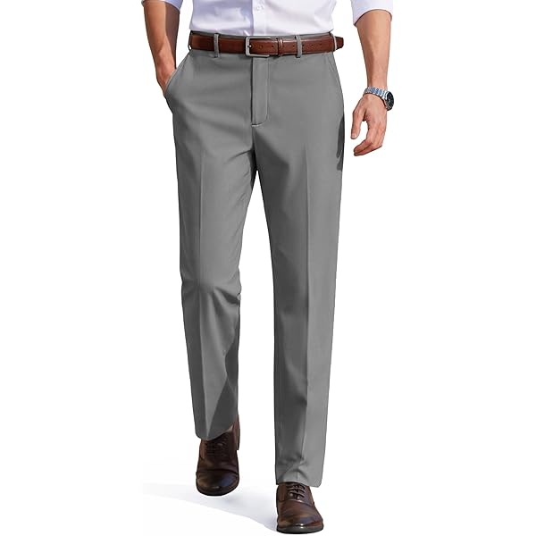 RGM Mens Dress Pants Flat Front - Machine Washable Casual Pants for  Everyday Comfort