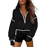 Bellcoco Womens Hooded Sweatshirt Half Zip Fleece Hoodies Long Sleeve Cropped Pullover Tops Fall Winter Outfits Clothes