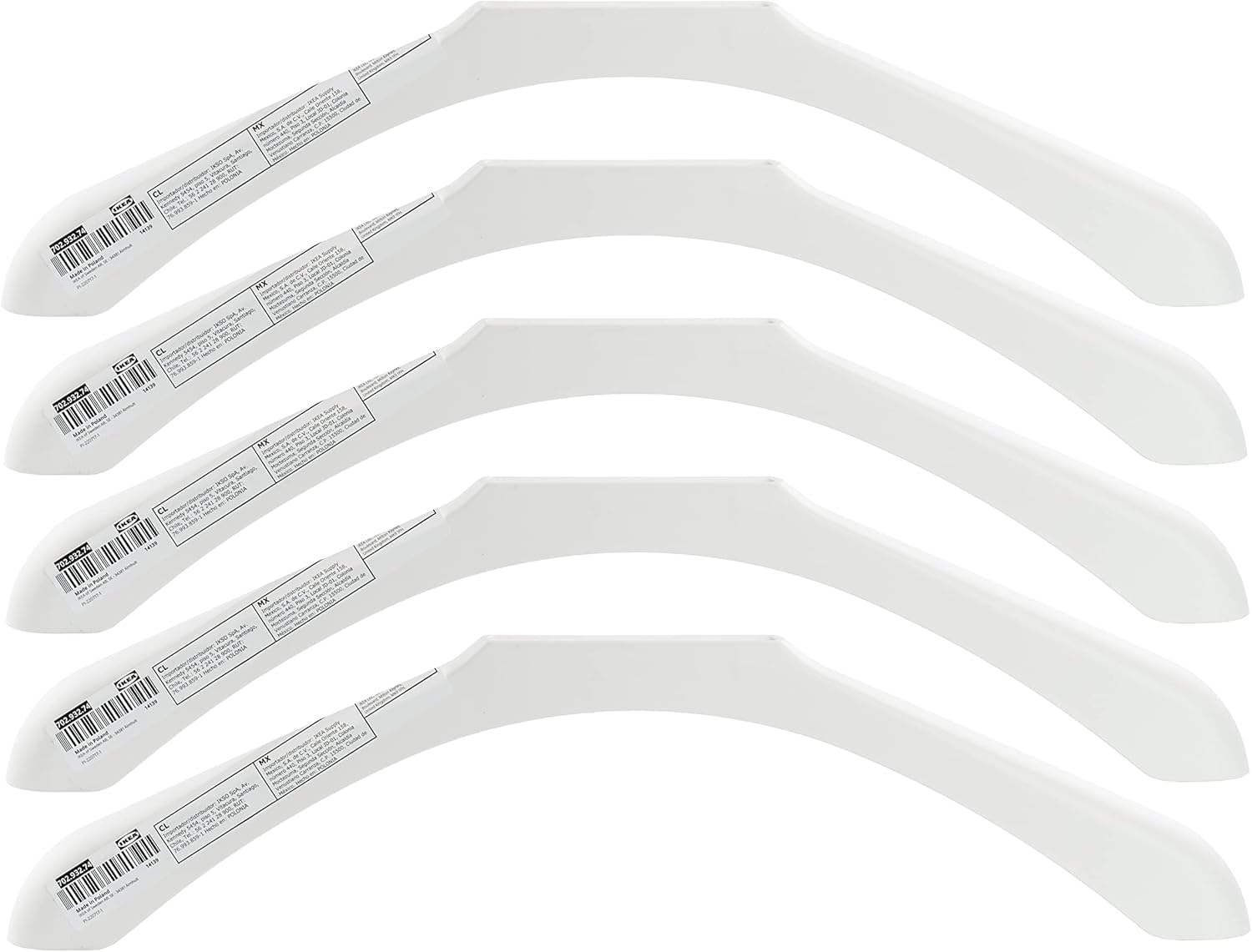 Ikea BUMERANG White Plastic Shoulder Shapers for Clothes Hangers, Slide-On, For Suit Jackets, 44x4cm - Set of 5