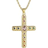 HZMAN Gold Cross Necklace for Women 18K Gold Plated Necklace Dainty Retro Cubic Zirconia Cross Necklace Pendant Jewelry Gift