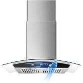 Range Hood 30 Inch, Tieasy Wall Mount Kitchen Hood with Ducted/Ductless Convertible Duct, Stainless Steel Chimney and Baffle Filters, Touch Control Fan Timer, LED Lights, 3 Speed Fan