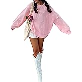 RoseSeek Women's Cable Knit Sweaters Crew Neck Long Sleeve Jumpers Pullover Sweaters