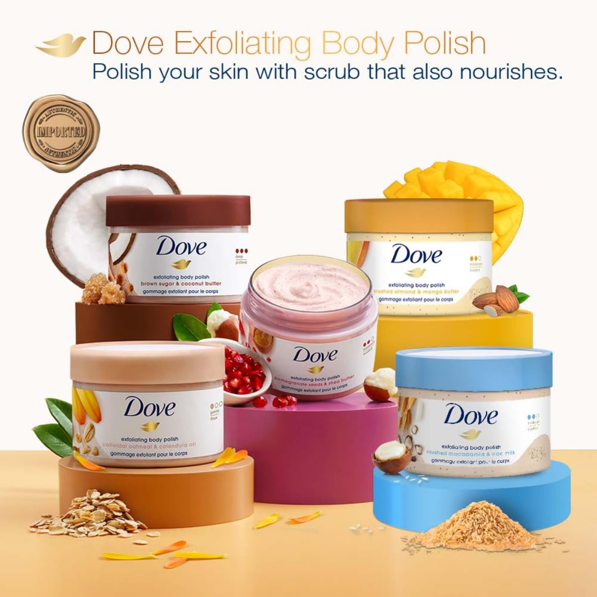 Dove Scrub Macadamia & Rice Milk Reveals Visibly Smoother Skin Body Scrub That Nourishes Skin 10.5 oz