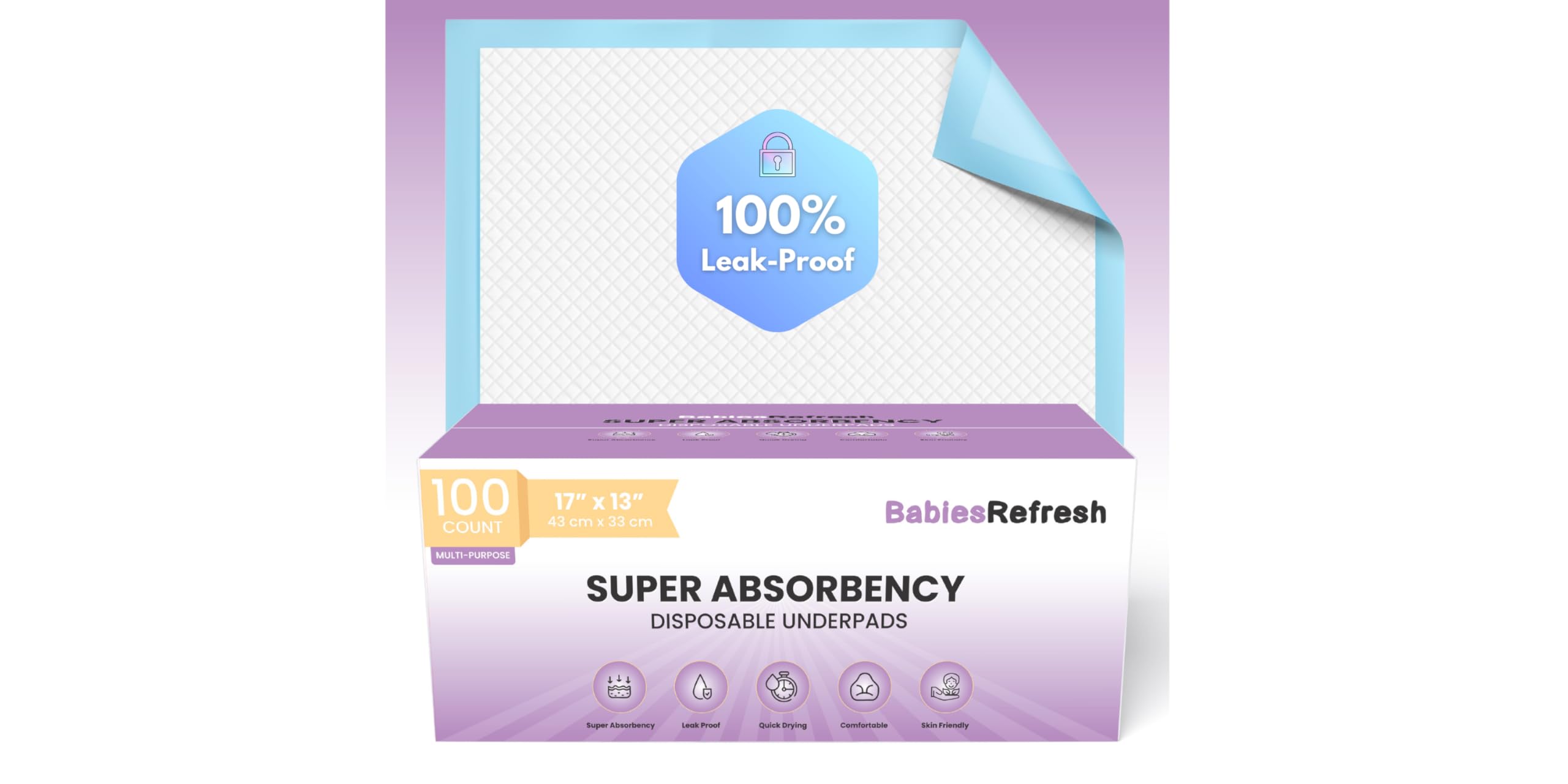 Photo 1 of 100 Count Super Absorbency Small 17” x 13” Disposable Underpads, Leakproof Quick Drying for Multi-use for Babies, Puppy Pads and Adults, Chucks, Disposable Diaper Changing Pad for Baby, Blue