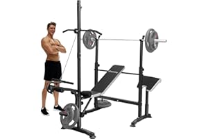 Edostory Olympic adjustable Weight Bench Set, Workout Equipment for Home Workouts, Bench Press with Preacher Curl, Leg Developer, Home Gym Full Body Workout