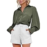 BTFBM Women Blouses Spring Fall Outfits Satin Lantern Long Sleeve Shirts Button Down Dressy Work Business Casual Tops