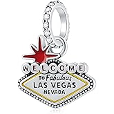 2026 Welcome to Las Vegas Charms, Silver Plated American Nevada Dangle Bead fit Pandora Heart Bracelet, Travel Landmark Charms Gifts for Vacation/Birthday/Graduation
