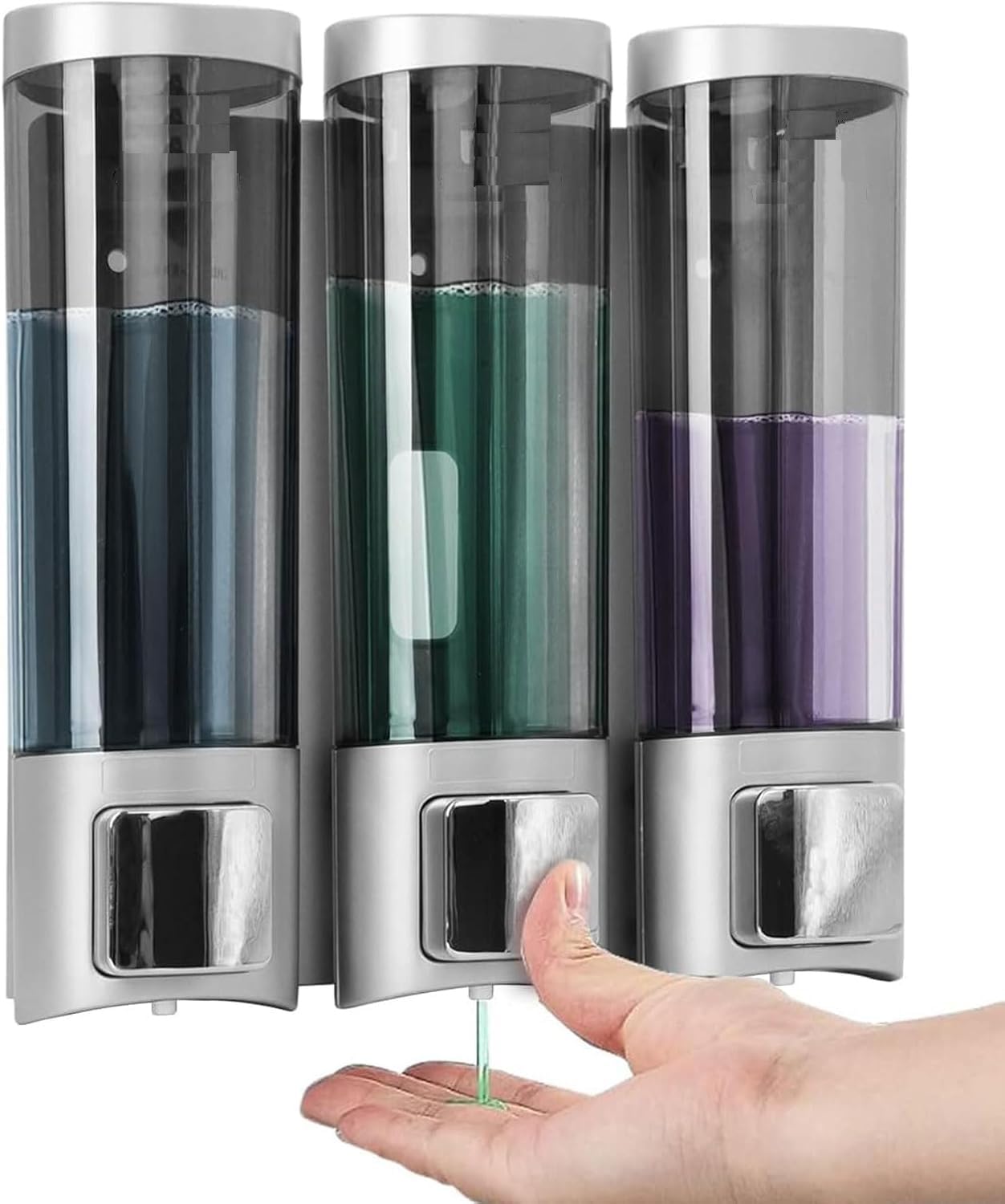 3 in 1 Shower Soap Dispenser No Drill Wall Mounted Shampoo and Conditioner Dispenser 3 Chamberfor Shampoo Dispenser for Soap Body Wash Conditioner