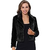 Allegra K Women's Cropped Faux Fur Jacket Lapel Cardigan Shrug 2024 Winter Fluffy Faux Fur Coat