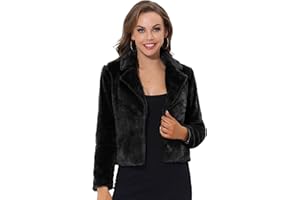 Allegra K Women's Cropped Faux Fur Jacket Lapel Cardigan Shrug 2024 Winter Fluffy Faux Fur Coat