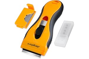 JIANGCORE Razor Blade Scraper with 16 Extra SK5 Blades - Paint Sticker Glue Remover for Glass Windows Tiles Metal - Ergonomic Handle, Multi-Surface Tool