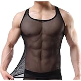 OUYE Men's Mesh See-Through Tank Top Vest