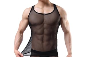OUYE Men's Mesh See-Through Tank Top Vest